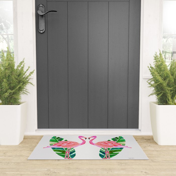 Flamingo and Banana Leaf Welcome Mat Gallery Image 3