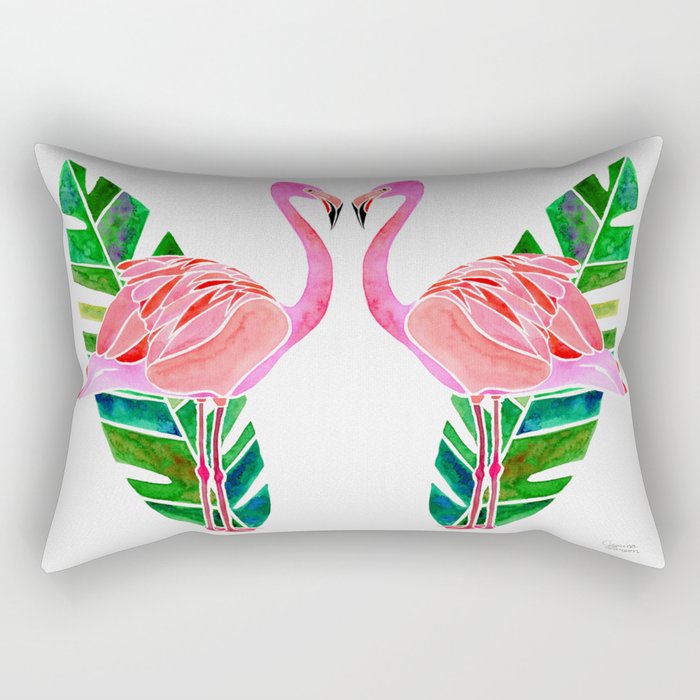 Flamingo and Banana Leaf Rectangular Pillow Gallery Image 1