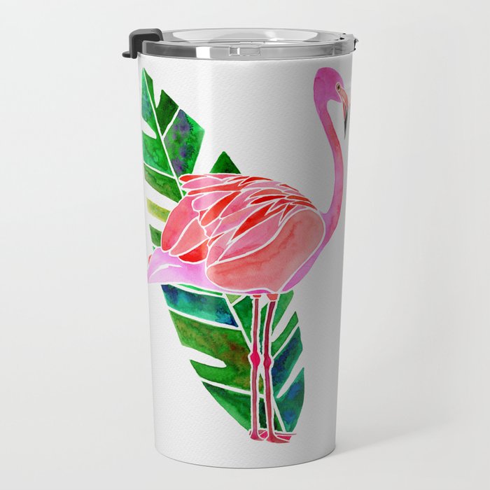 Flamingo and Banana Leaf Travel Mug Gallery Image 3