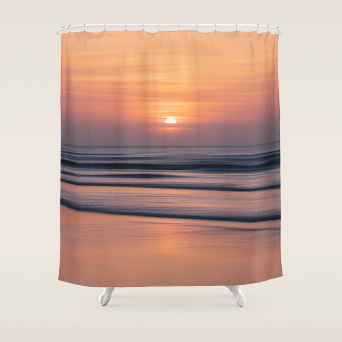 Calm Pastel Sunset Over Ocean Coastal Wall Art Photography Shower Curtain Gallery Image 1