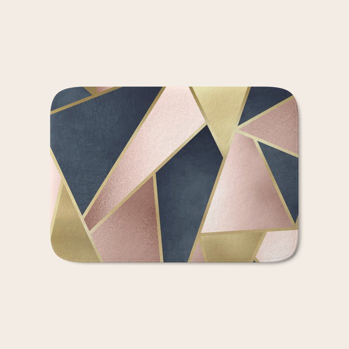 Geometric Art, Rose Gold, Pink and Navy Blue Modern  Bath Mat Gallery Image 1