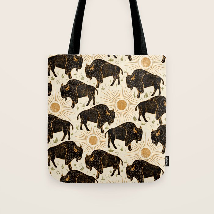 Bison - black, gold, moss green, and cream Tote Bag Gallery Image 1