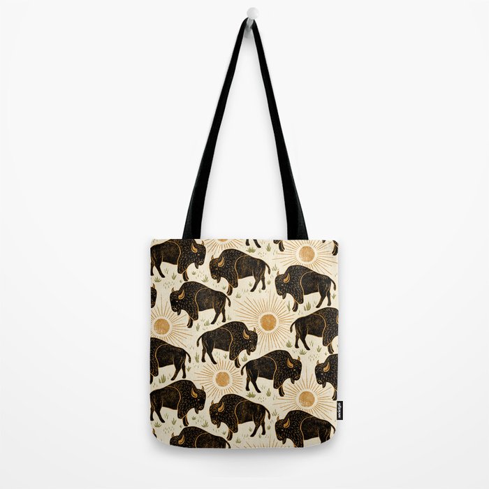 Bison - black, gold, moss green, and cream Tote Bag Gallery Image 2