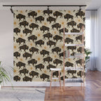 Bison - black, gold, moss green, and cream Wall Mural Gallery Image 1
