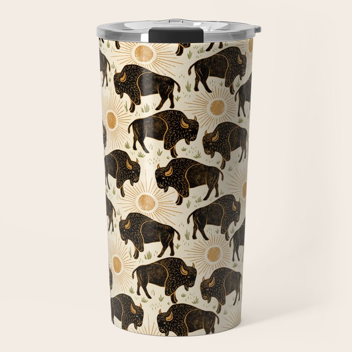 Bison - black, gold, moss green, and cream Travel Mug