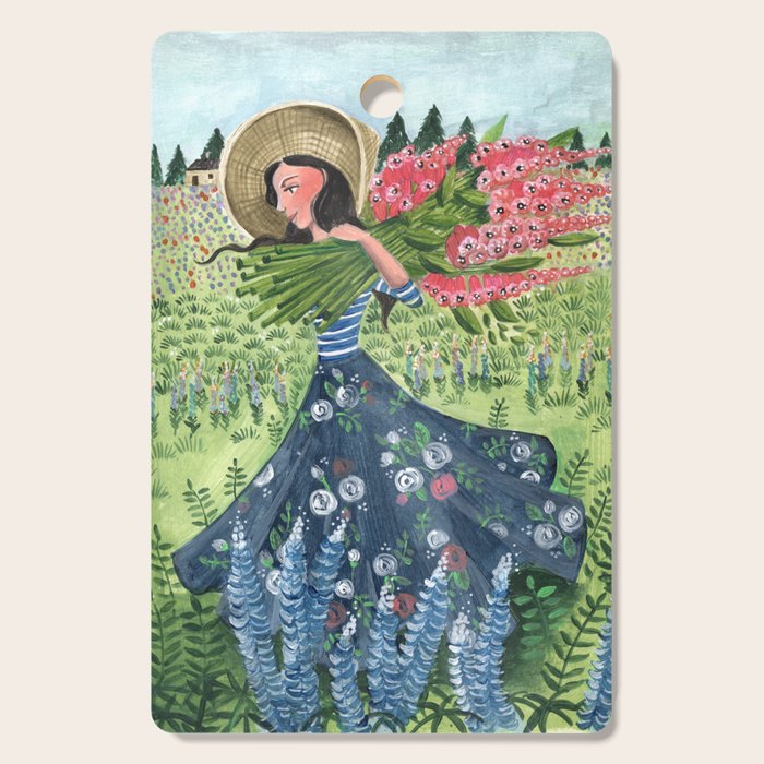Woman Picking Flowers in the Field Cutting Board Gallery Image 1