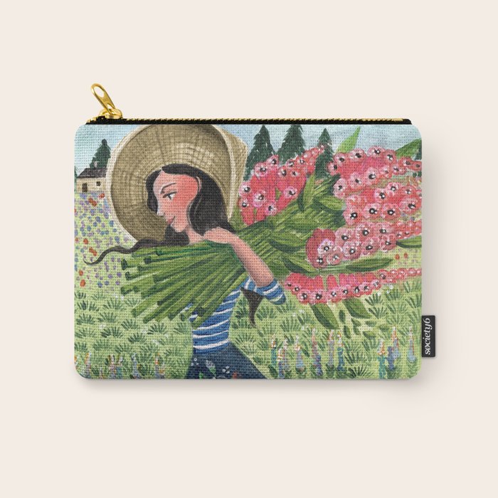 Woman Picking Flowers in the Field Carry All Pouch Gallery Image 1