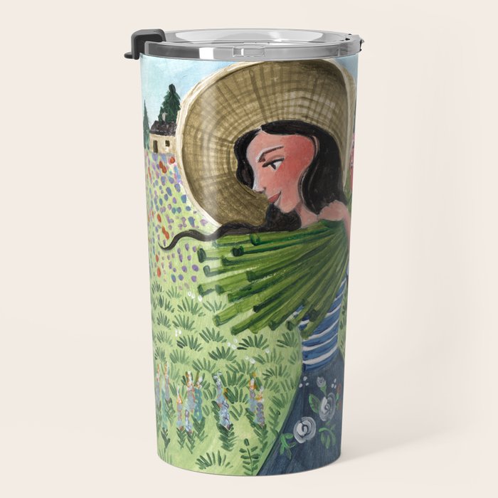 Woman Picking Flowers in the Field Travel Mug Gallery Image 3