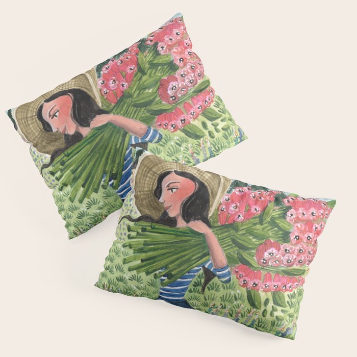 Woman Picking Flowers in the Field Pillow Sham Gallery Image 3