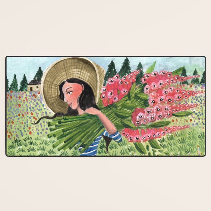 Woman Picking Flowers in the Field Desk Mat Gallery Image 3