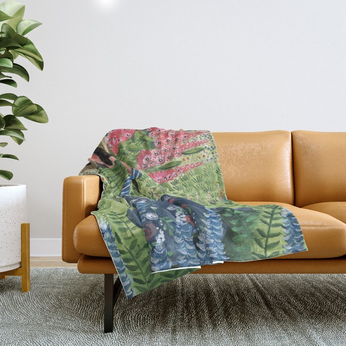 Woman Picking Flowers in the Field Throw Blanket Gallery Image 1
