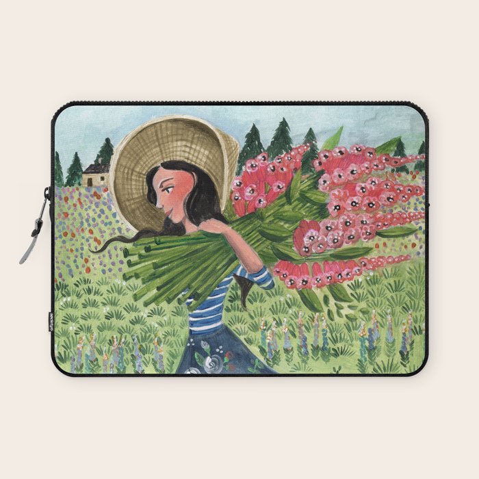 Woman Picking Flowers in the Field Laptop Sleeve Gallery Image 1