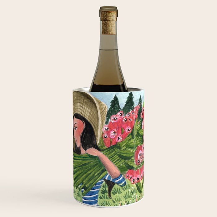Woman Picking Flowers in the Field Wine Chiller Gallery Image 1