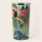 Woman Picking Flowers in the Field Travel Mug Gallery Image 1