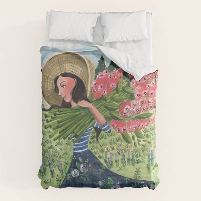Woman Picking Flowers in the Field Duvet Cover Gallery Image 6