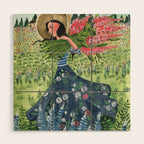 Woman Picking Flowers in the Field Wood Wall Art Gallery Image 1