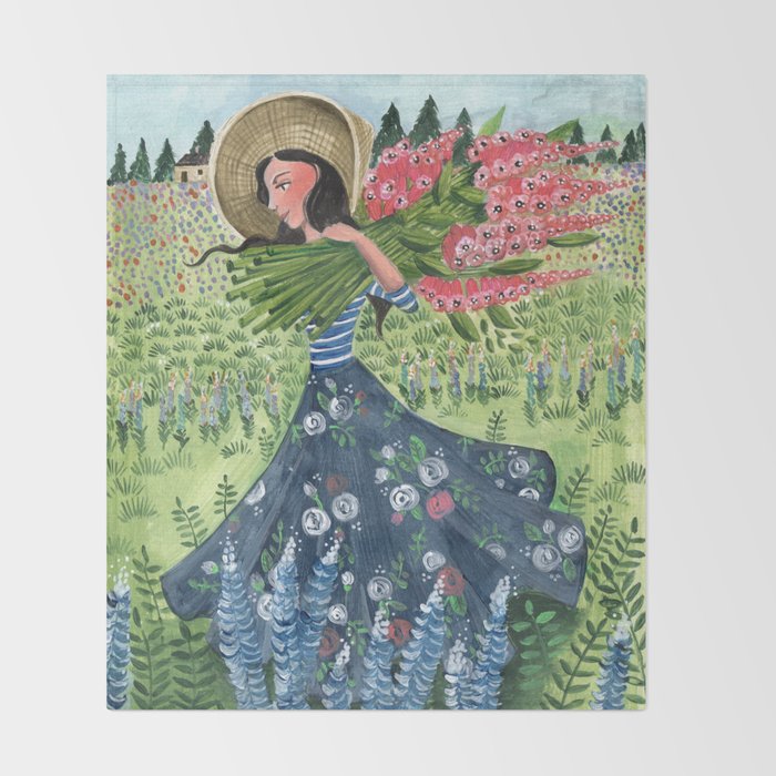 Woman Picking Flowers in the Field Throw Blanket Gallery Image 2
