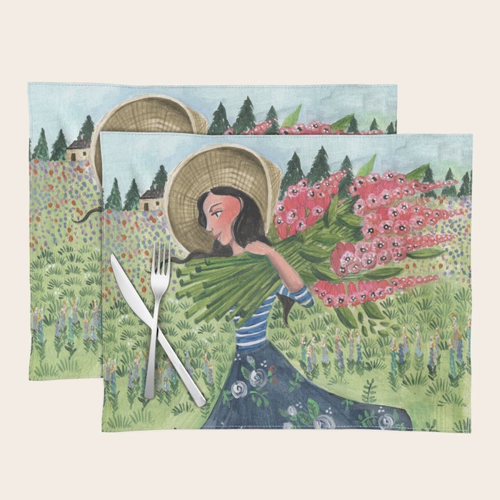 Woman Picking Flowers in the Field Placemat Gallery Image 1