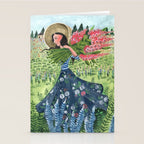 Woman Picking Flowers in the Field Stationery Card Gallery Image 2