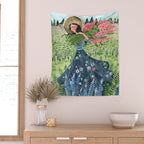Woman Picking Flowers in the Field Wall Tapestry Gallery Image 2