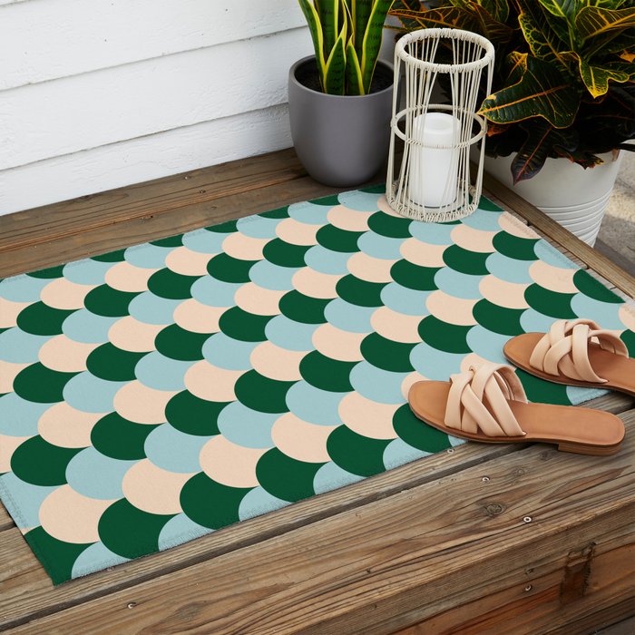 Scale Pattern / Art-deco - Light blue, Green and Cream Outdoor Rug Gallery Image 2