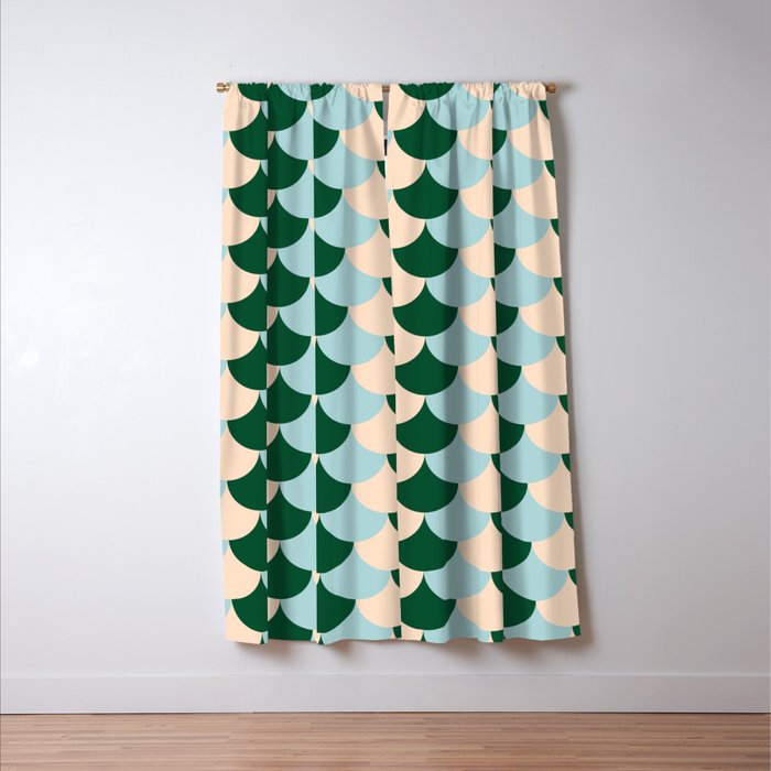 Scale Pattern / Art-deco - Light blue, Green and Cream Window Curtain Gallery Image 3