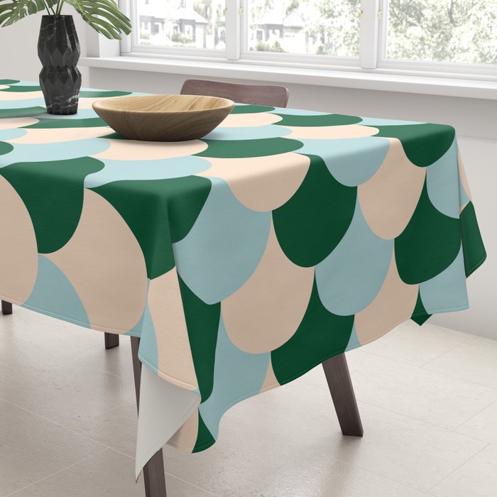 Scale Pattern / Art-deco - Light blue, Green and Cream Tablecloth Gallery Image 3