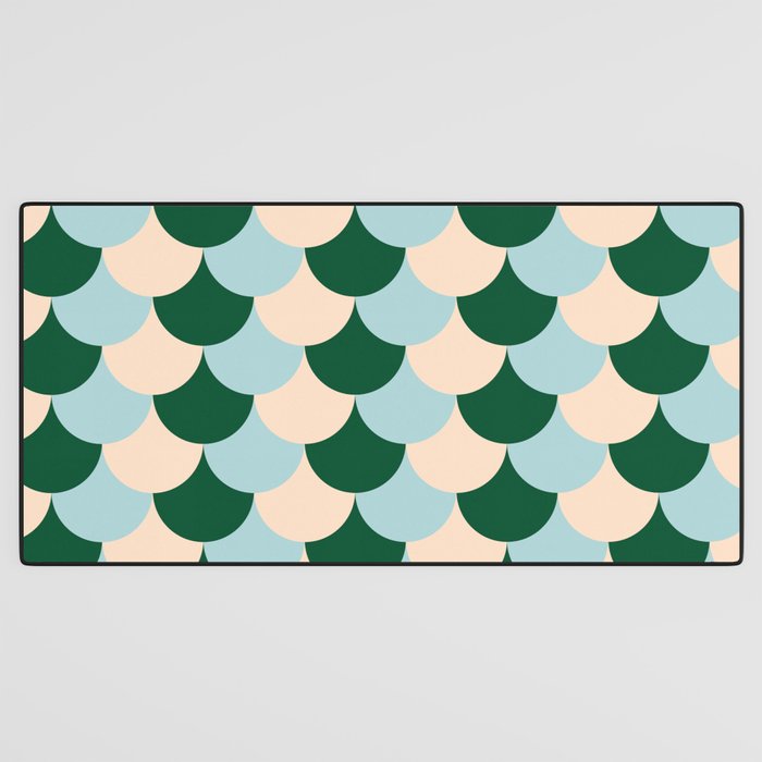 Scale Pattern / Art-deco - Light blue, Green and Cream Desk Mat Gallery Image 3