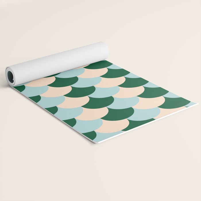 Scale Pattern / Art-deco - Light blue, Green and Cream Yoga Mat Gallery Image 2