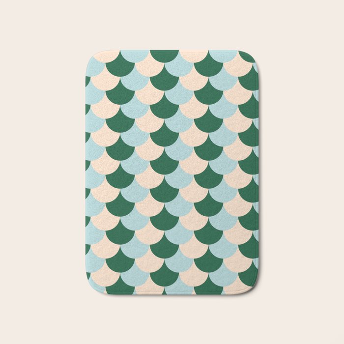 Scale Pattern / Art-deco - Light blue, Green and Cream Bath Mat Gallery Image 1
