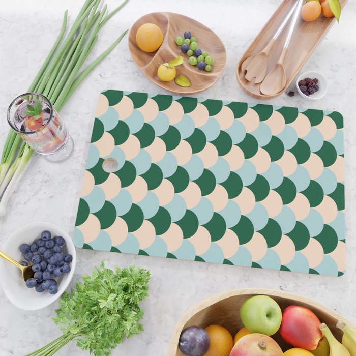 Scale Pattern / Art-deco - Light blue, Green and Cream Cutting Board Gallery Image 2