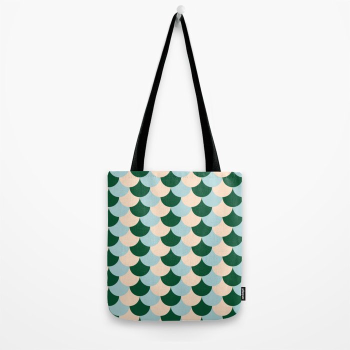 Scale Pattern / Art-deco - Light blue, Green and Cream Tote Bag Gallery Image 2