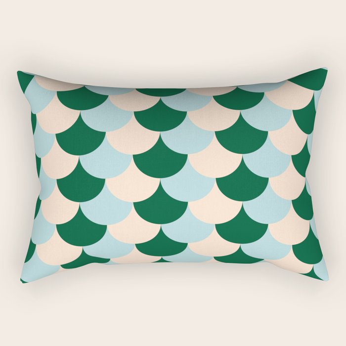 Scale Pattern / Art-deco - Light blue, Green and Cream Rectangular Pillow Gallery Image 1