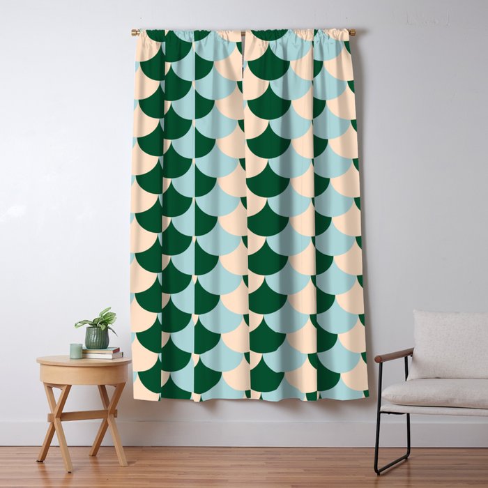 Scale Pattern / Art-deco - Light blue, Green and Cream Window Curtain Gallery Image 1