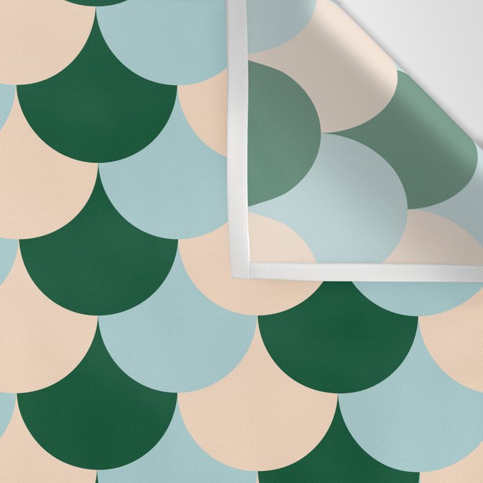 Scale Pattern / Art-deco - Light blue, Green and Cream Wall Tapestry Gallery Image 3