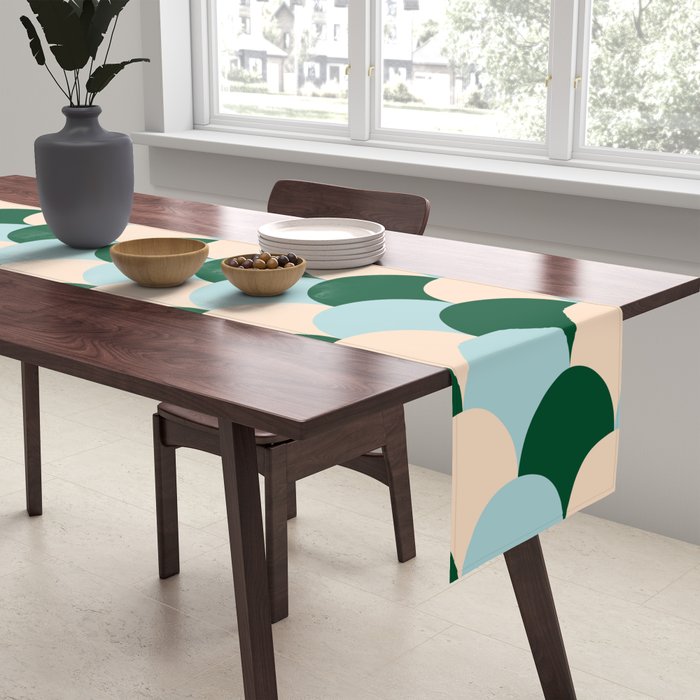 Scale Pattern / Art-deco - Light blue, Green and Cream Table Runner Gallery Image 2