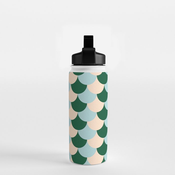 Scale Pattern / Art-deco - Light blue, Green and Cream Water Bottle Gallery Image 2