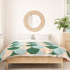 Scale Pattern / Art-deco - Light blue, Green and Cream Duvet Cover Gallery Image 3