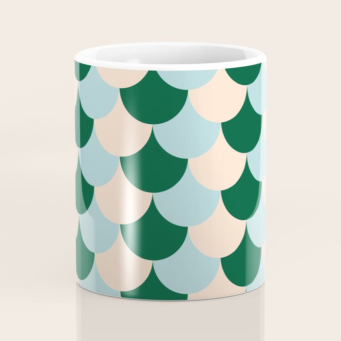 Scale Pattern / Art-deco - Light blue, Green and Cream Coffee Mug Gallery Image 4