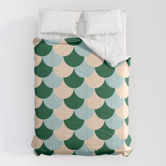 Scale Pattern / Art-deco - Light blue, Green and Cream Comforter Gallery Image 1