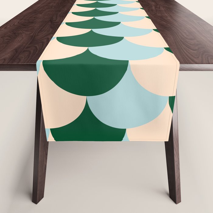 Scale Pattern / Art-deco - Light blue, Green and Cream Table Runner Gallery Image 1
