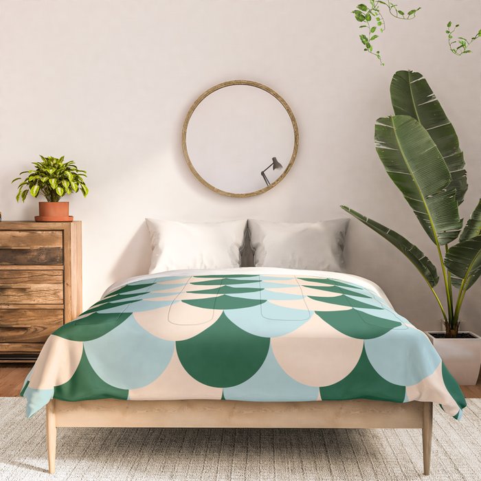 Scale Pattern / Art-deco - Light blue, Green and Cream Comforter Gallery Image 3