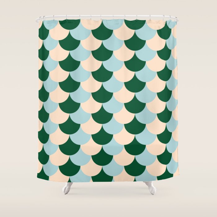 Scale Pattern / Art-deco - Light blue, Green and Cream Shower Curtain Gallery Image 1