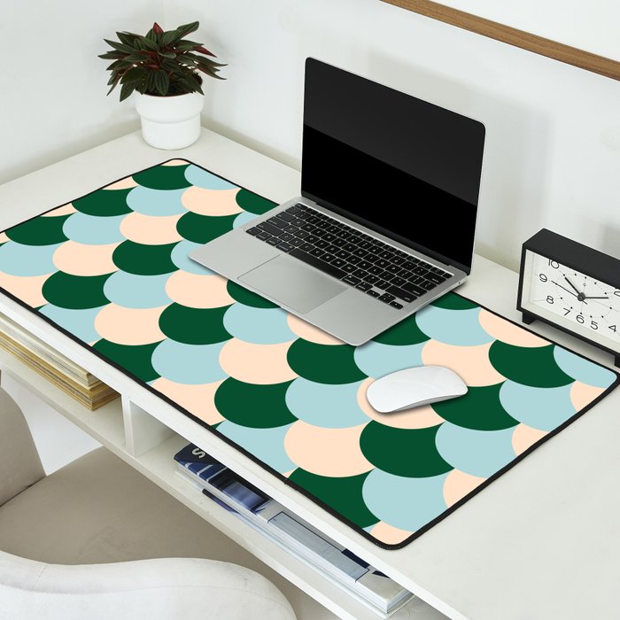 Scale Pattern / Art-deco - Light blue, Green and Cream Desk Mat Gallery Image 2