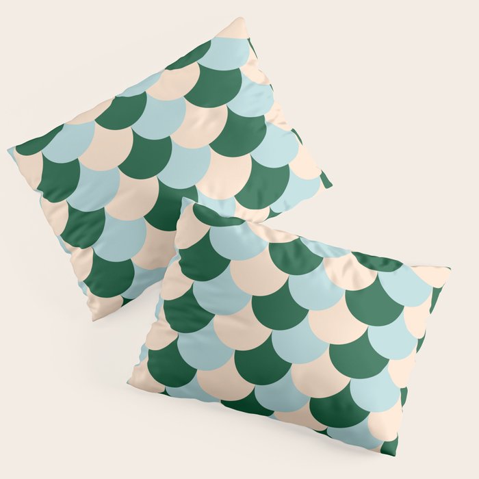 Scale Pattern / Art-deco - Light blue, Green and Cream Pillow Sham Gallery Image 1