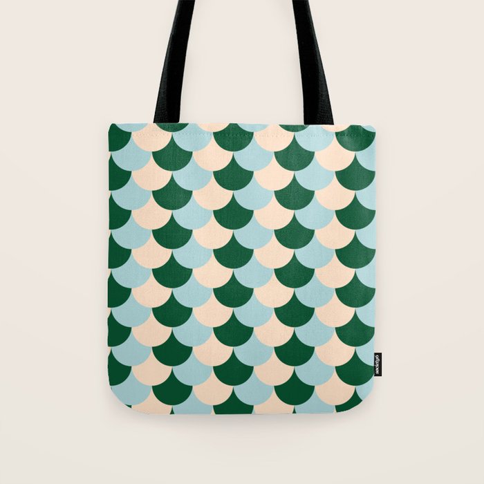 Scale Pattern / Art-deco - Light blue, Green and Cream Tote Bag Gallery Image 1