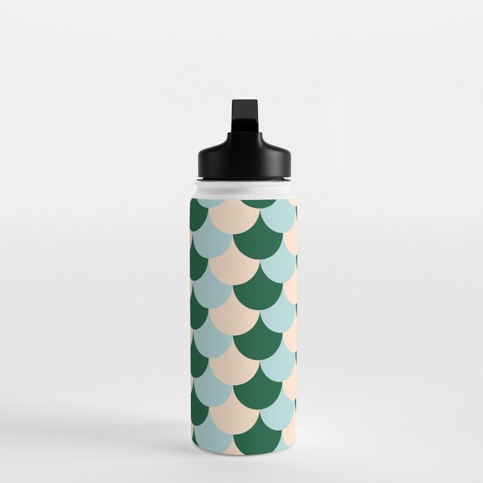 Scale Pattern / Art-deco - Light blue, Green and Cream Water Bottle Gallery Image 3