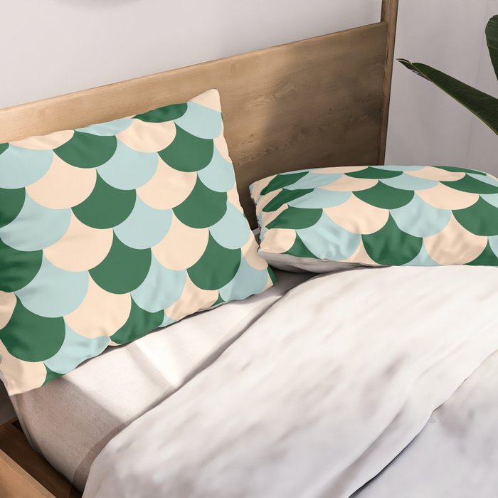 Scale Pattern / Art-deco - Light blue, Green and Cream Pillow Sham Gallery Image 2