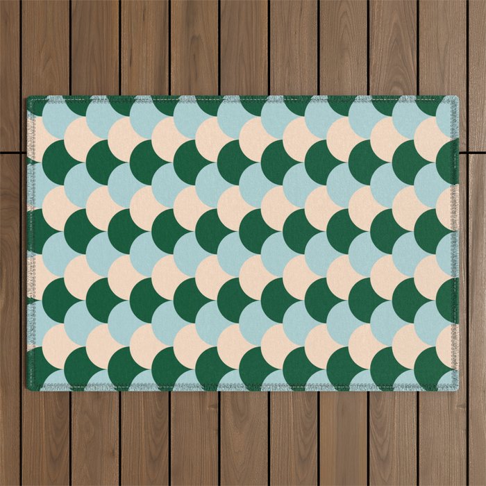 Scale Pattern / Art-deco - Light blue, Green and Cream Outdoor Rug Gallery Image 1