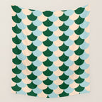 Scale Pattern / Art-deco - Light blue, Green and Cream Wall Tapestry Gallery Image 4